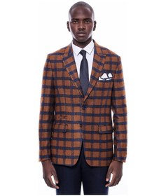 Resim Ekose Sivri Yaka Slim Fit Taba Ceket Taba 