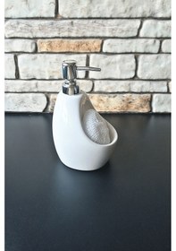 Resim Seramik Süngerli Sıvı Sabunluk- Beyaz-19 Cm 