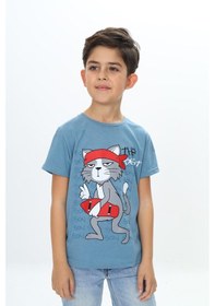 Resim Toontoy Kids Toontoy Erkek Çocuk Baskılı Bisiklet Yaka Kısa Kollu Tişört Koyu Mint 