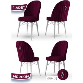Resim Canisa Ritim Serisi 4 Adet Mürdüm Sandalye 1.sınıf Babyface Ithal Kumaş Beyaz Gürgen Ayak Gümüş Halkalı Sandalye Mürdüm Ayakları Beyaz 