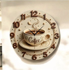 Resim Kahve Renkli Baskı Desenli Sayılı Hediyelik Ahşap Sessiz Tablo Duvar Saati 14 Renkli 
