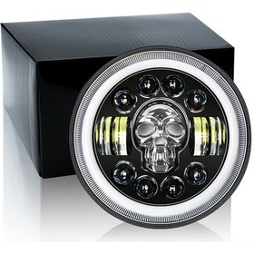 Resim 7 İnç Motosiklet Farı Yuvarlak Rgb Kafatası Far Melek Göz Ip67 Su Geçirmez, 12-80v Motosiklet Off-road Araçları İçin Birden Fazla Işık Modu İle 