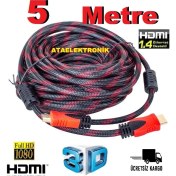 Resim Ata Elektronik 5 Metre Sargılı Hdmi Kablo Full Hd 2160p Kaliteli HDMİ İP ÖRGÜLÜ SARGILI 5mt 