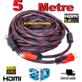 Resim Ata Elektronik 5 Metre Sargılı Hdmi Kablo Full Hd 2160p Kaliteli HDMİ İP ÖRGÜLÜ SARGILI 5mt 