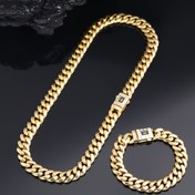 Resim CVNANA 2 adet Set Altın Kaplama Erkek Küba Kolye Bilezik Seti Punk Tarzı Unisex Hip Hop Lüks Choker Takı Seti Zarif Noel Hediyeleri Zincirler Kolye Moda Takı Doğum Günü, Sevgililer Günü, Babalar Günü için Mükemmel Hediye 