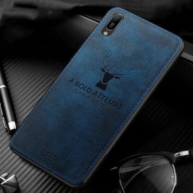 Resim Huawei Y6 2019 Kılıf Silikon Kenar Kumaş Kılıf Mavi 