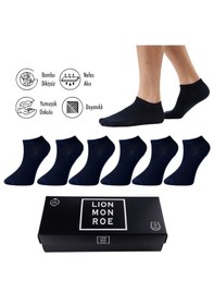 Resim Lion Monroe Saf Bambu Erkek Patik Düz Kısa Lacivert Çorap Dikişsiz Premium Kutulu 6'lı L5952aznp Softaura 