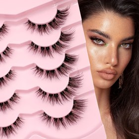 Resim 5 Çift Sahte Vizon Kirpik, C Kıvrım Doğal Görünüm Küme Bireysel Kirpikler ile Şeffaf Bant, Kokusuz Günlük Kullanım için Sahte Makyaj, Hacimli Kirpikler|Ccurl Kirpikler|Faux Mink Kirpikler 
