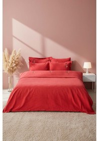 Resim Rivaistanbul Noris Nar Çiçeği Çift Kişilik %100 Pamuklu Nakışlı Nevresimli Pike Takımı - 7 Parça Çeyiz Seti 