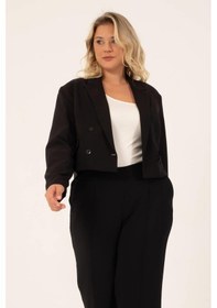 Resim Myline Astarlı Blazer Crop Ceket - Siyah 