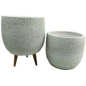 Resim Bitki Tasarımı Ev Dekorasyon Aksesuar Beyaz Granit Toprak Saksı Saksılık Salon Çiçeklik İkili Set Ayaksız - 3 Ayaklı- 19 Cm 