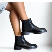 Resim Ne&ve Shoes Siyah Deri İki Yandan Lastikli Yuvarlak Burunlu Kadın Chelsea Bot Siyah 