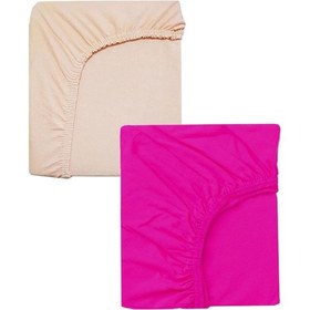Resim 2 Adet 65 X 95 + 10 Cm Anne Yanı Lastikli Penye Kumaş Bebek Çarşafı-fuşya-somon 