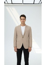 Resim Plus Scorpion Erkek Bej Blazer Ceket Slim Fit, Tek Düğmeli, Şık Spor-klasik Model Bej 