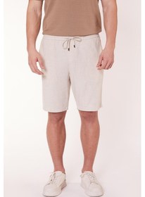 Resim Erkek Yandan Cepli Beli Bağcıklı Jogger Bej Keten Şort Bej 