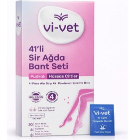 Resim Vi-vet 41 Li Pudralı Sir Ağda Bant Seti Hassas Ciltlere Uygun, En Kısa Tüylerde Etkili Full Body Ağda Bandı + Temizleme Mendili 