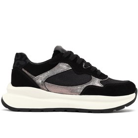 Resim Derimod Kadın Siyah Bağcıklı Kalın Tabanlı Deri Sneaker, Kışlık Spor Ayakkabı 25AFD221014 
