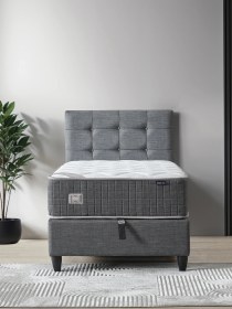 Resim Mimoza Modeli Tek Kişilik Full Ortopedik Antibakteriyel Yataklı Baza Ve Başlık Takımı 3 Lü Set 90 x 190 