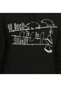 Resim Bant Giyim - Teldeki Kuzgunlar Karga Siyah Kapşonlu Erkek Sweatshirt Siyah 