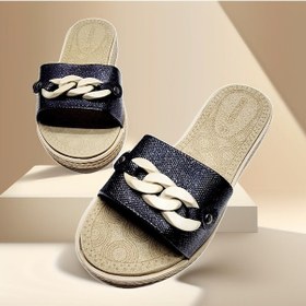 Resim Günlük Hasır Görünümlü Zincir Detaylı Ev Ve Dışarı Terliği 001 