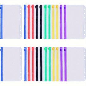 Resim 12/24 adet A6 Renkli Dosya Cebi, 6 Halkalı Bütçe Nakit Zarfları, Şeffaf Fermuarlı Dosya Klasörleri, Alışveriş ve Faturaları Düzenlemek için Su Geçirmez PVC Belge Kılıfları, Nakit Zarflı Dosya 