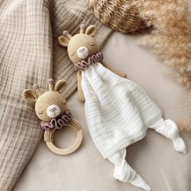 Resim Amigurumi Müslin Uyku Arkadaşı Zürafa - Çıngırak 