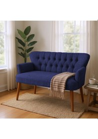 Resim Azra Mobilya Roma İkili Koltuk Keten Döşeme Ahşap Ayaklı Ofis Ve Ev Uyumlu Modern Kanepe - Lacivert Lacivert 