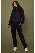 Resim CLAYES Plt Logo Eşofman Takımı Sweatshirt Jogger - Siyah Baskılı Oversize Şardonlu Kapüşonlu Lastik Paça 