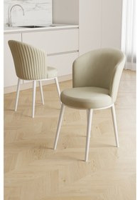 Resim Canisa Risa Serisi 4 Adet Krem Mutfak Sandalyesi Beyaz Metal Ayak 1.sınıf Babyface Kumaş Krem Sandalye Ayaklar Beyaz 