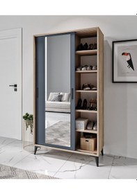 Resim Afilli Freya Portmanto Sürgülü Aynalı Tamamı Mdf Flora Antrasit 