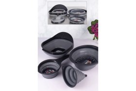 Resim Feyza Design Katlanabilir Mutfak Seti 4 Parça Gri Süzgeç ve Akordiyon Tasarım 