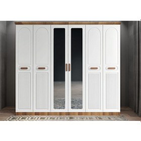 Resim Morgan Membran 6 Kapaklı Gardırop Montaj Dahil Ceviz Beyaz 210 Cm 