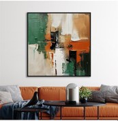 Resim Yağlı Boya Dokulu Tablo Yeşil Bej Kare Soyut Siyah Çerçeveli U08110-179110 