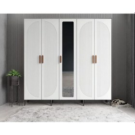 Resim Dustin Membran 5 Kapaklı Portmanto Montaj Dahil Füme Beyaz 175 Cm 