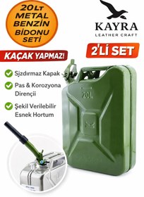 Resim KAYRA LEATHER CRAFT KAYRA Metal Benzin Bidon 20 L Akaryakıt Mazot Taşıma Doldurma Depolama Bidonu ve Aktarma Borusu. 
