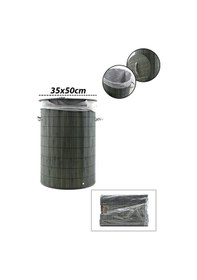 Resim Gri Yuvarlak 35x50cm Bambu Ahşap Kirli Çamaşır Sepeti Seyyar Kapaklı Kumaş Çantalı İp Kulplu 5468 Çok Renkli 