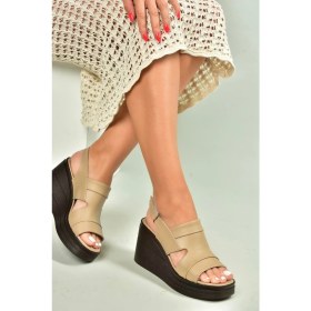 Resim Fox Shoes U555960303 Bej Hakiki Deri Dolgu Topuklu Kadın Ayakkabı 