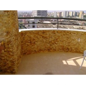 Resim Markataş 5X10Cm Sarı Doğal Taş Traverten Patlatma Mozaik Duvar Kaplaması 