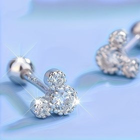 Resim 925 Gümüş Kaplama Fare Küpe Çifti - Klasik Minimalist Tasarım, Parlak Sentetik Zirkon Taşlı, Hipoalerjenik 