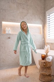 Resim CottonVerse Genç & Çocuk Kapşonlu Bornoz - %100 Pamuk, Unisex Su Yeşili - Su Yeşili / 15-16 Yaş 