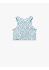 Resim Koton Bisiklet Yaka Kolsuz Çiçek Desenli Crop Atlet Mavi Desenli 5skg30125ak Mavi Desenli 