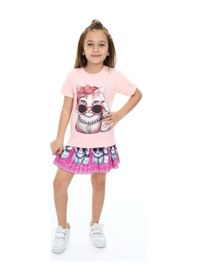 Resim Sevimli Kedi Etek Tişört Krem - Yeşil 