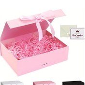 Resim Fochsia Pembe Manyetik Hediye Kutusu Kapaklı Tebrik Kartı Yırtık Kağıt İle Doğum Günü Düğün Pembe 