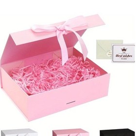 Resim Fochsia Pembe Manyetik Hediye Kutusu Kapaklı Tebrik Kartı Yırtık Kağıt İle Doğum Günü Düğün Pembe 