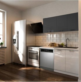 Resim Hiima Hazır Mutfak Dolabı 140 Cm- Parlak--beyaz Laminat Tezgah Dahil-bulaşık Makinesi Yeri Mevcut Antrasit 