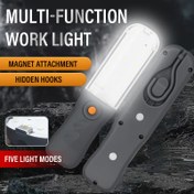 Resim Manyetik Bağlantı ve Kanca ile Çok Yönlü LED İş Işığı, 360° Dönebilen, 5 Aydınlatma Modu, Ev, Garaj, Kamp ve Acil Durum Kullanımı için USB ile Şarj Edilebilir 