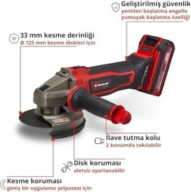 Resim Akülü Avuç Taşlama Te-Ag 18/125-2 Li (1 x 4.0 Ah) Power X- (18 V, 125 mm Ø Disk, 33 mm Kesme Derinliği, Yumuşak Başlatma Özelliği, 4.0 Ah Akü Dahil) 