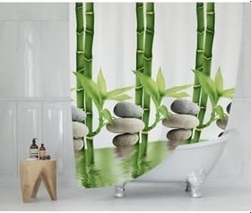 Resim Tropik Home Polyester Kumaş Bamboo Desen Banyo Perdesi 