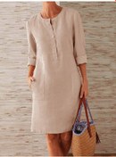 Resim Yaozixa Büyük Beden Kadın Kumaşı Elbise - Pamuklu Keten Yumuşak Kuru Yıkama Dayanıklı Krem 2xl Diğer 