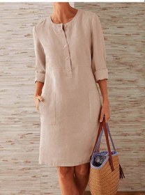 Resim Yaozixa Büyük Beden Kadın Kumaşı Elbise - Pamuklu Keten Yumuşak Kuru Yıkama Dayanıklı Krem 2xl Diğer 